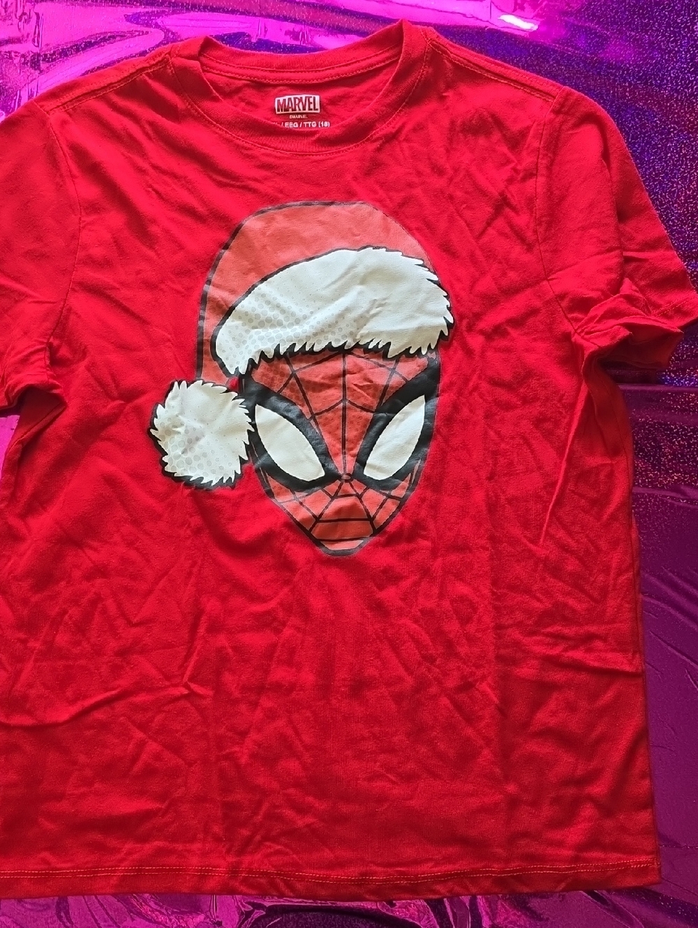 Marvel Red Spider-Man Holiday Tee with White Santa Trim